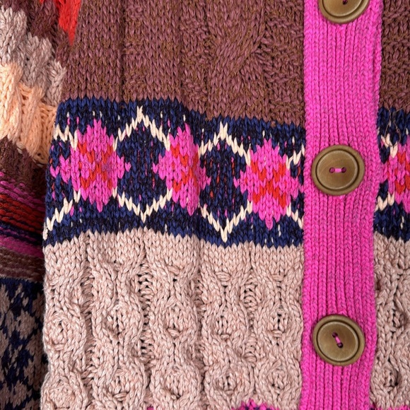 Free People Argyle Smile Cardigan Women XS Oversized Cozy Cable Knit Argyle Soft - Picture 6 of 13